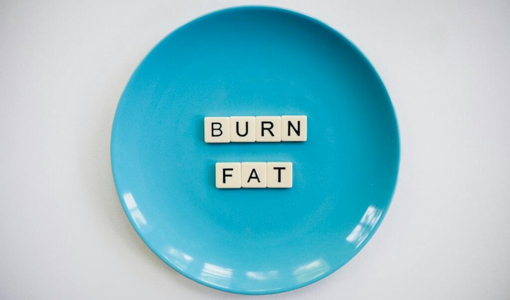 뱃살 빼는 법: 'Fat burn' 문구가 적힌 이미지. 뱃살을 빼기 위해서는 몸에 저장된 지방을 연소시켜야 한다.
